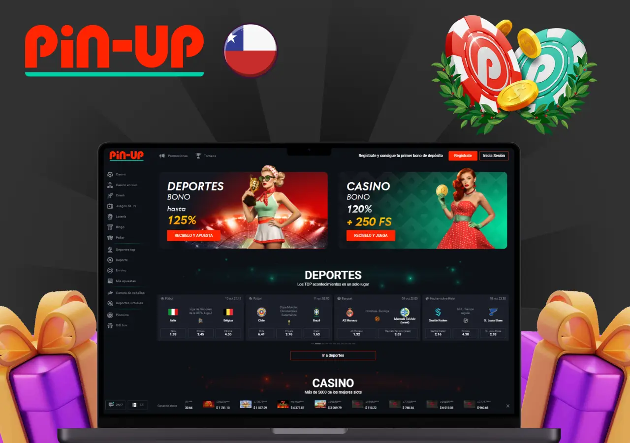 Interfaz de casino con opciones de bonos y promociones disponibles